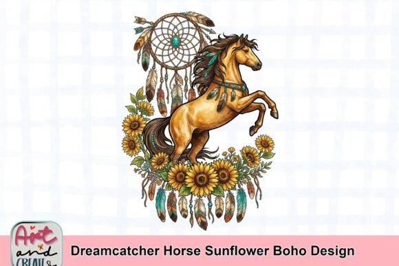 Dreamcatcher Horse Sunflower Boho Design: A Vibrant Graphic Asset