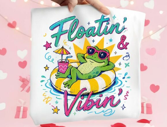 Floatin' & Vibin': A Cute Frog Summer Shirt Design for Vibrant Projects