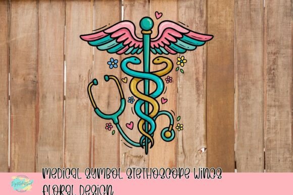 Medical Symbol Stethoscope Wings Floral Design