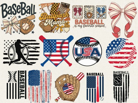 Patriotic Baseball Graphics for Commercial Design
