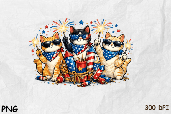 Patriotic Cat Squad PNG: Festive Design for Summer Projects