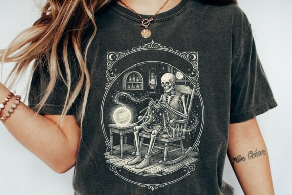 Skeleton Knitting Celestial Yarn Design: A Gothic-Cosmic Creative Asset