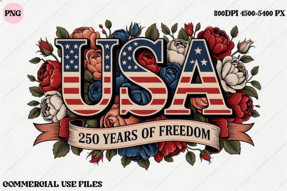 USA Floral 250 Years of Freedom Design: A Modern Creative Asset
