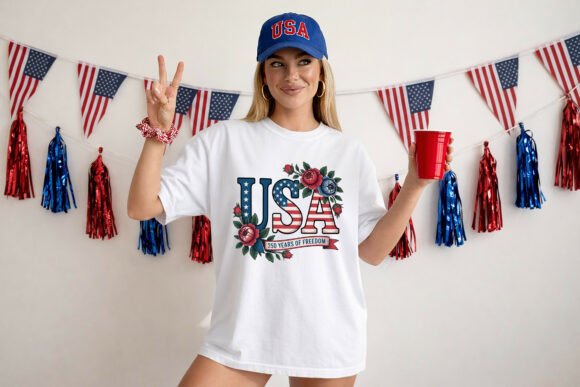 USA Floral Flag 250 Years PNG: Patriotic Design Asset