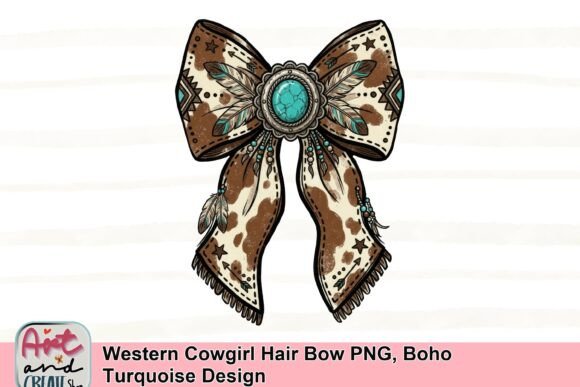 Western Cowgirl Hair Bow PNG: Boho Turquoise Design