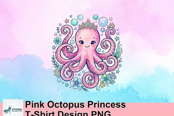 Whimsical Pink Octopus Princess Design for Creative Projects